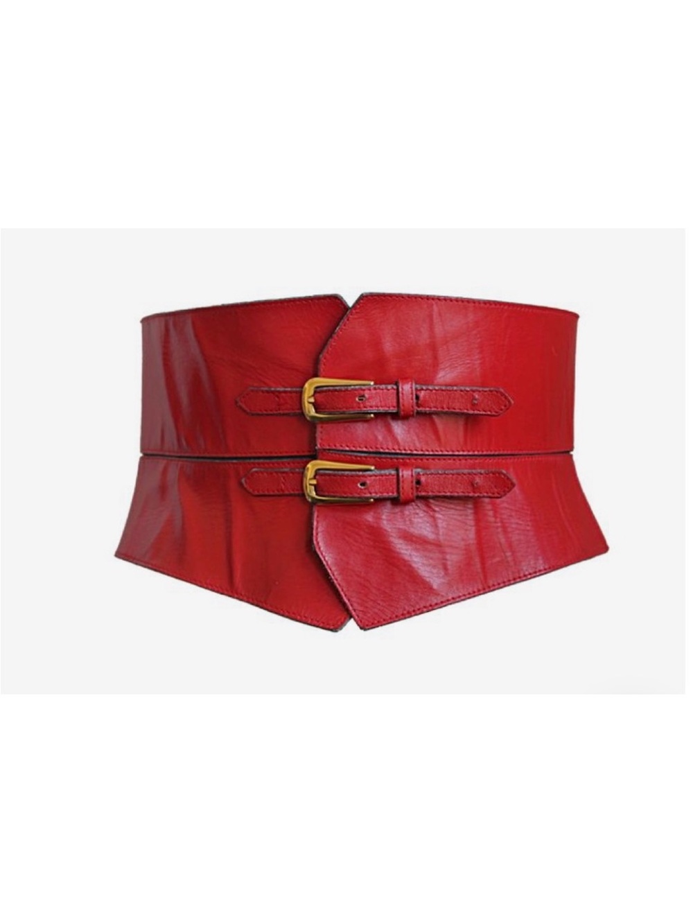 YSL Red Leather Obi Corset Belt with Gold Buckles Vintage